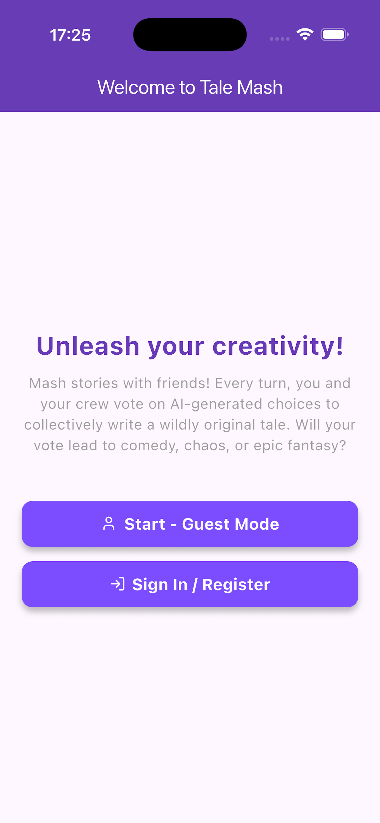 Tale Mash Welcome Screen